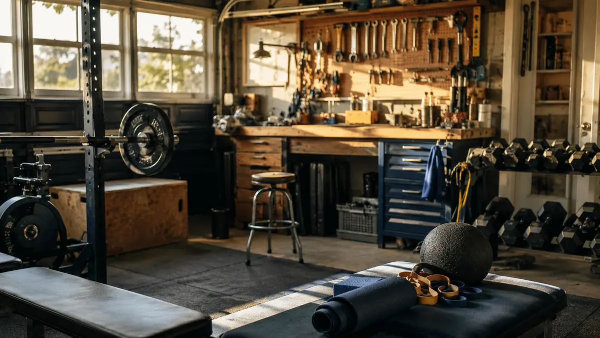 A working man resting sore feet on a recovery device at home after a long shift, warm evening light